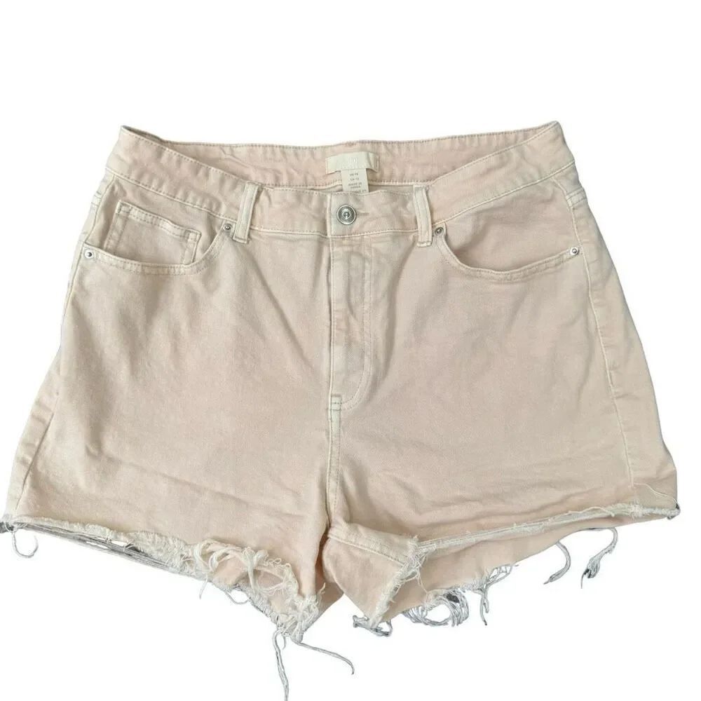 H&M Shorts Womens High Rise Cut Off Stretch 3.5" Inseam Beige Denim size 12